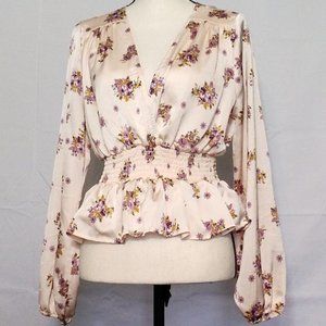 Tan Floral Dress Top + L